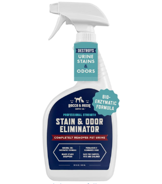 Bucco & Hoke stain and odor eliminator spray bottle on a white background